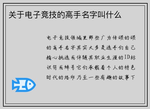 关于电子竞技的高手名字叫什么